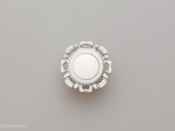 FB033 Мебельная ручка-кнопка, серебро прованс с белой вставкой